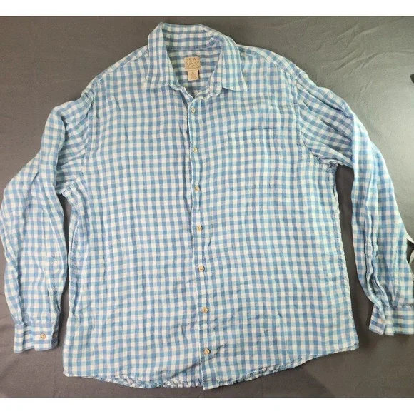 Jos A Bank 100% Linen Shirt Mens‎ XL Blue checkered button up Long Sleeve - Picture 2 of 6